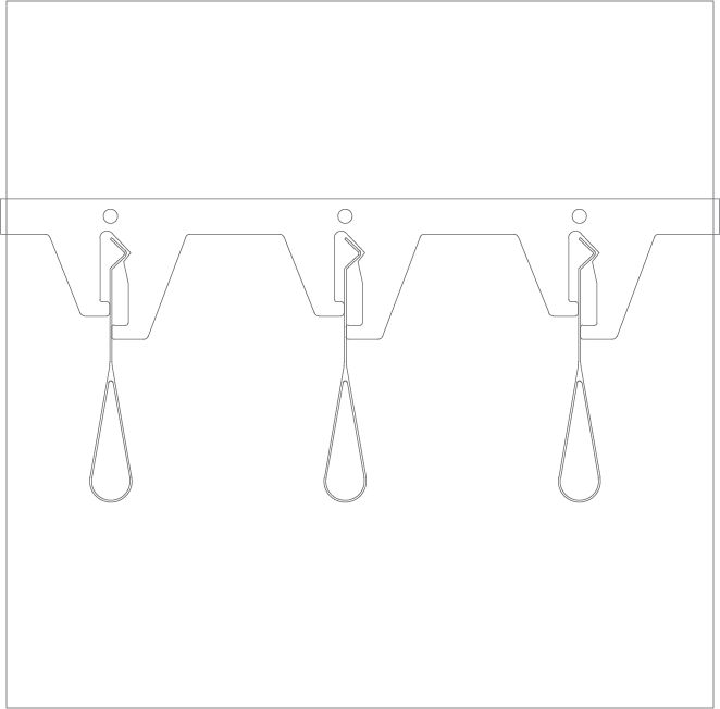 A simple line drawing showing three hanging wire loops suspended from hooks on a flat, rectangular surface with three spaced notches. The background is plain and uncluttered.