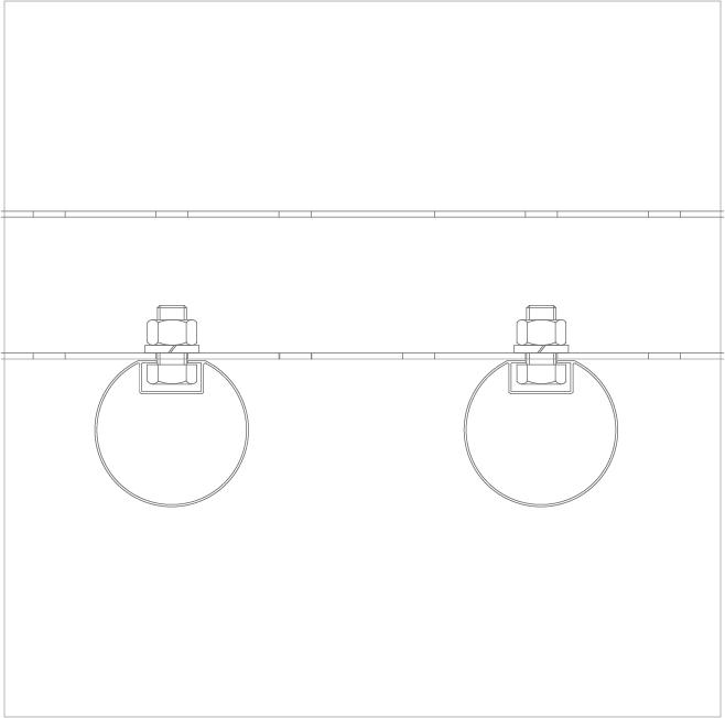 A technical line drawing showing two binder rings attached to a horizontal spine, resembling the rings of a standard binder viewed from above. The background is plain and minimalistic.