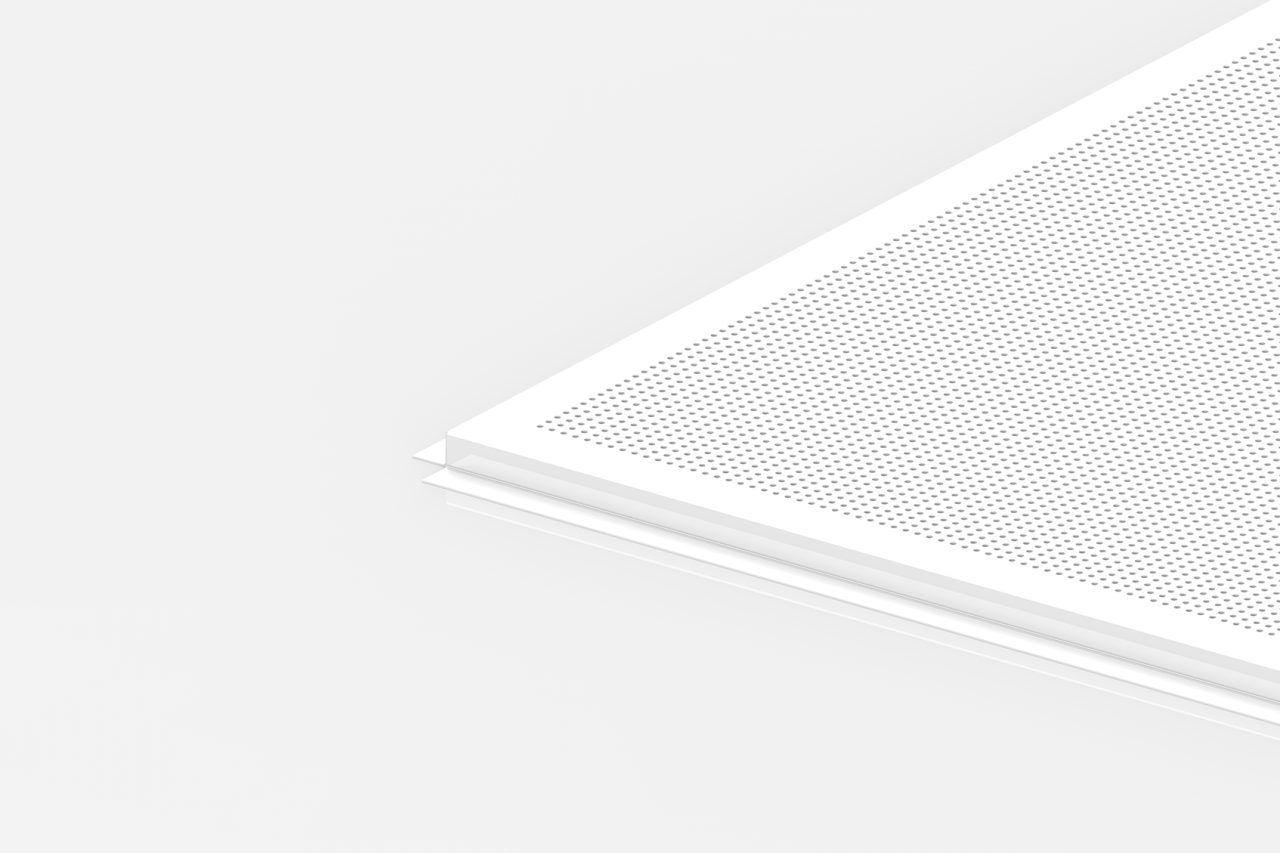 Close-up of the corner of a white sheet of paper with a grid of small, evenly spaced black dots, stacked on top of other blank sheets against a plain white background.